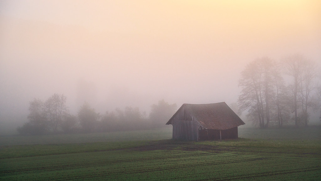 Barn in the fog 2 - Biglen
