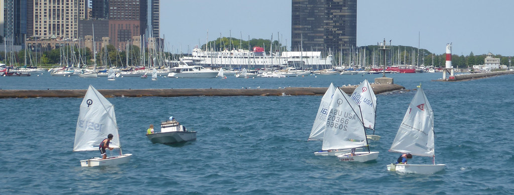Chicago, Enjoying Lake Michigan, Young Sailboaters Being Taught the Basics