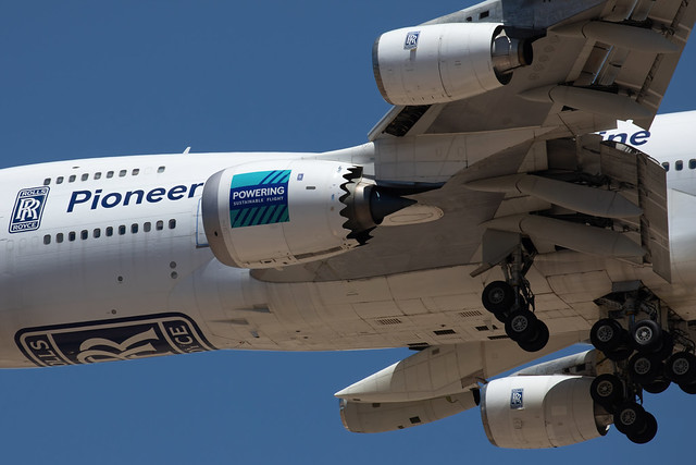 N787RR Boeing 747-267B engine testbed for Rolls-Royce North America with a Pearl 10X engine being tested for the Dassault Falcon 10X on the starboard side and a Trent 1000 engine on the port side | TUS 07/May/2024