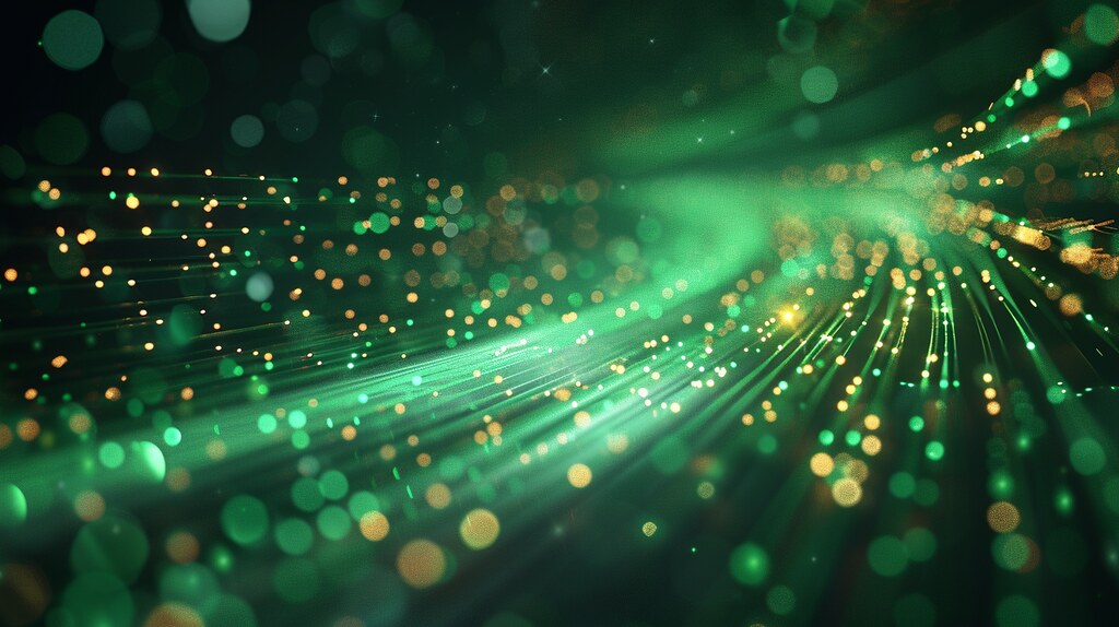 Green light streak, fiber optic, speed line, futuristic background for 5g or 6g technology wireless data transmission