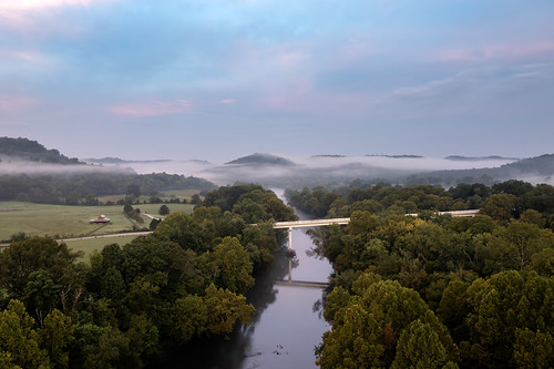 Bettys Island, Caney Fork River, Smith County, Tennessee by Chuck Sutherland, bettysisland twra caneyforkriver river creek stream water smithcounty tennessee tn sunrise fog fores