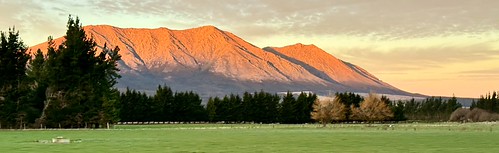 New Zealand by Kim & Bing's Travel Photos, Mountains on road side of Te Anau Mossburn Hwy at sunset.NZnewzealand