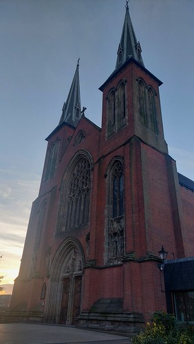 St Chad's Cathedral at Dusk by Rev Paul O'Connor, catholic cathedral stchad birmingham archdioceseofbirmingham church stone towers spire westspires we