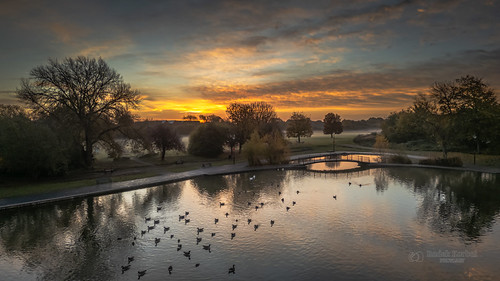 Dramatic sunrise over Boating Lake by tbnate, Askern, Doncaster, South Yorkshire, United Kingdomengland unitedkingdom doncaster park morning autum