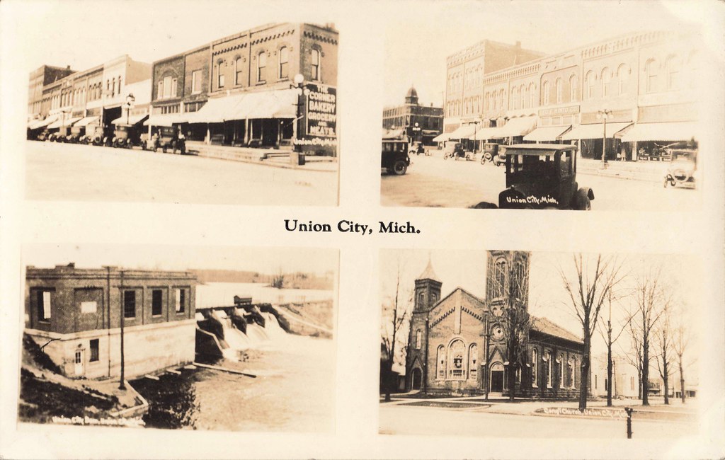 Union Spring Michigan SW Union City MI RPPC MULTIVIEW c.1915 Downtown View Stores Businesses ...