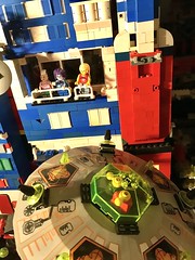 LEGO Classic Space (urban myths): the horrible case of the prominent architect Nexleo’s UFO abduction case, a party with three participants missing from a town upperclass penthouse (a toy hobby minifigure scene from a sci-fi fantasy world) flying saucer