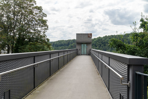 Schaffhausen Canton, Switzerland - July 17, 2024: Elevator for tourists takes people down to the viewing area of Rhine Falls (Rhinefall) | by m01229