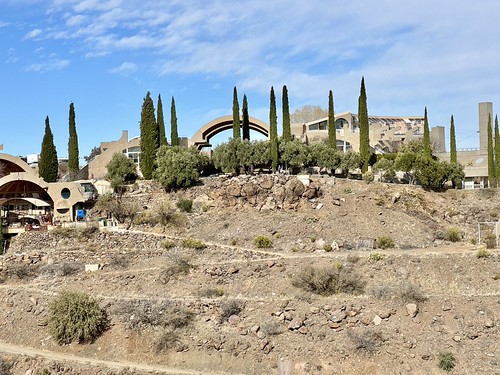View of Arcosanti from Canyon, Arcosanti, AZ by w_lemay, Founded in 1970, Arcosanti is an arcology designed in the Brutalist style by Paolo Soleri to serve a