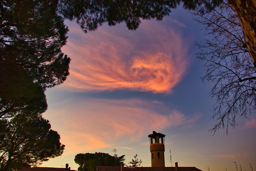 Pink cloud over the tower by Kiara Clarecita, Sunset in a countryside village in winter, on a windy eveningcountryside italy church landscape sky