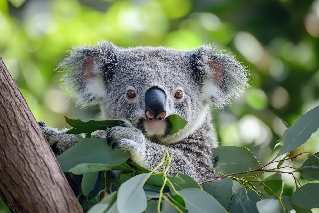 Koala beim Fressen von Blättern