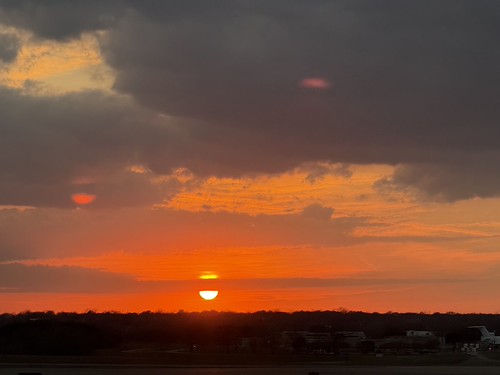 Setting sun, orange sky from the tarmac, Dallas Fort Worth Airport, Texas by Paul McClure DC, sky cloud sunset dfw airport airtravel irving dallas texas feb2025