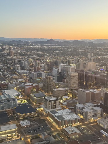 Central Phoenix and sunrise sky, on approach to Phoenix Sky Harbor airport, Arizona by Paul McClure DC, phoenix maricopacounty arizona march2025 aerial fromtheair scenery skyscraper architecture sunrise p