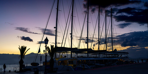 Greece - Nafplio by Gaetan Bois, greece nafplio peloponnese urban landscape sunset europe water sun sky clouds blue color boat