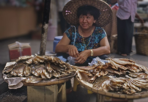 Happy dried fish seller - Thailand 1988