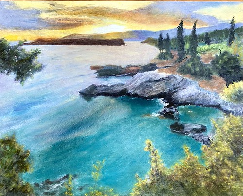 Sunset, Kardamyli, Greece by BillSharon, Oil on canvas, 16 by 20