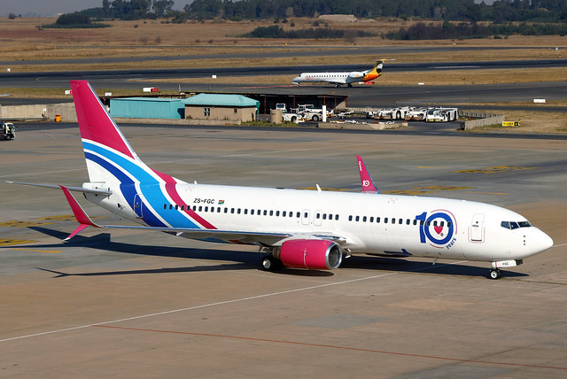 ZS-FGC FlySafair '10 Years' Boeing 737-81M(WL) at Johannesburg OR Tambo International Airport on 12 June 2025