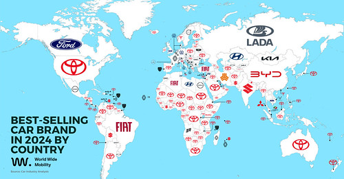 As marcas de carros mais vendidas em 2024 (País a País)