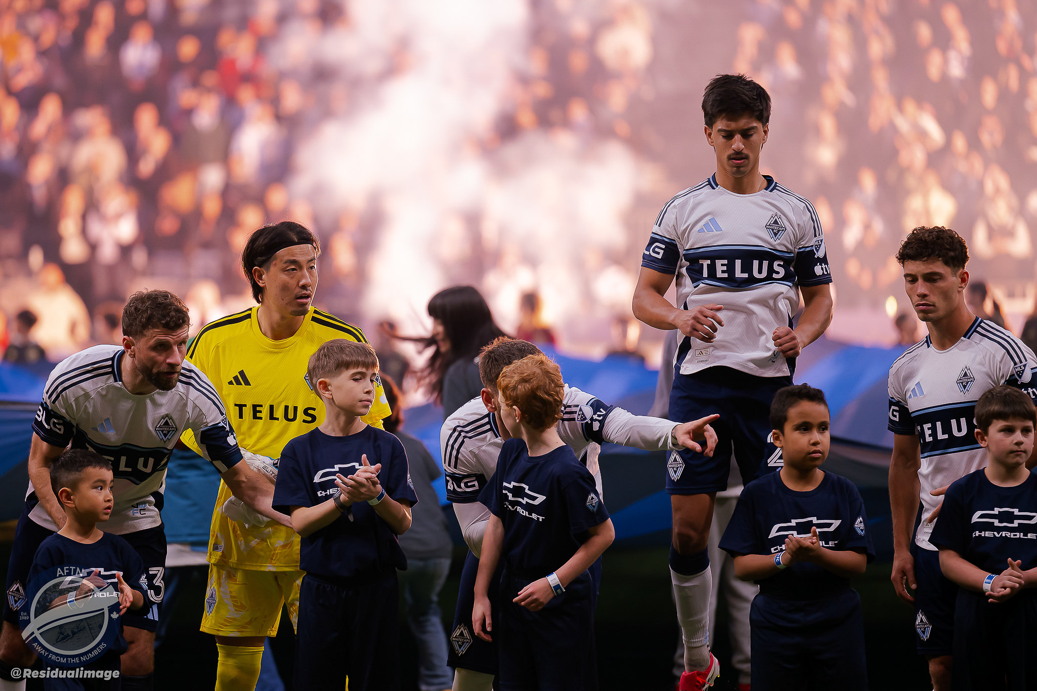 Whitecaps and mascots after the anthems