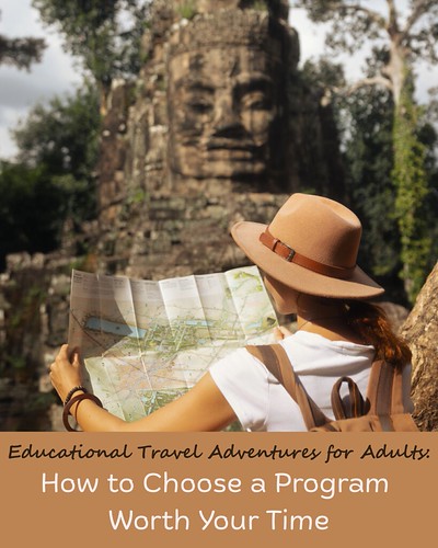 woman reading a map in ancient ruins