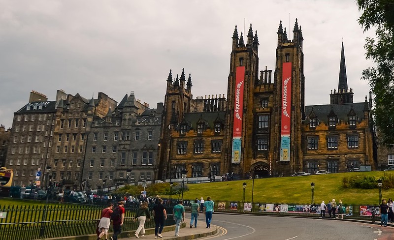 The large imposing facade of the Assembly Hall on the Mound in Edinburgh.