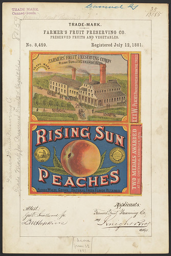 [Trademark registration by Farmer's Fruit Preserving Co. for Rising Sun Peaches brand Preserved Fruits and Vegetables] (LOC) | by The Library of Congress