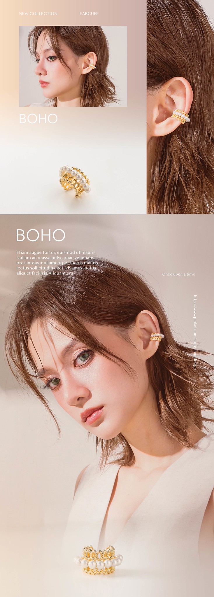 BOHO - 沐暮 18K金色 * 珍珠 日系 波西米雅 金色 耳環 耳骨夾 - 耳環/耳夾/耳骨夾 - 珍珠 金色