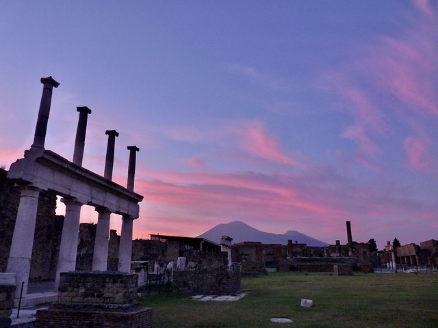 sunset over the Forum in Pompeii