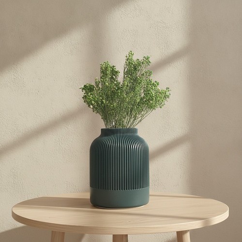  Modern Ribbed Matte Vase   - Green