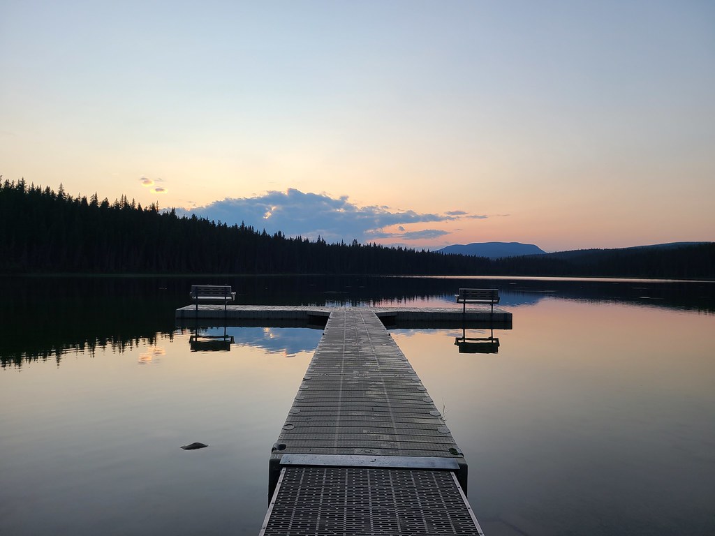 Pier at sunset at Goldeye Lake Provincial Recreation Area