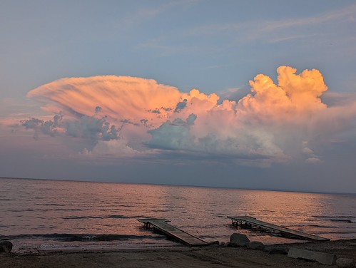 Sunset over pier at Hilliard's Bay Provincial Park