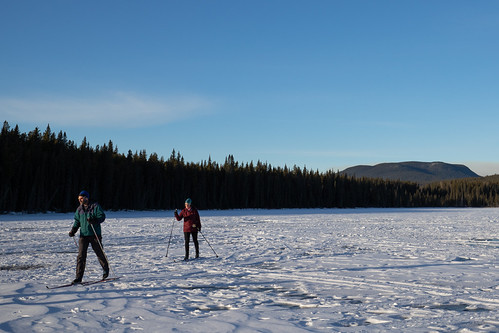 Cross-country skiing at Goldeye Lake Provincial Recreation Area