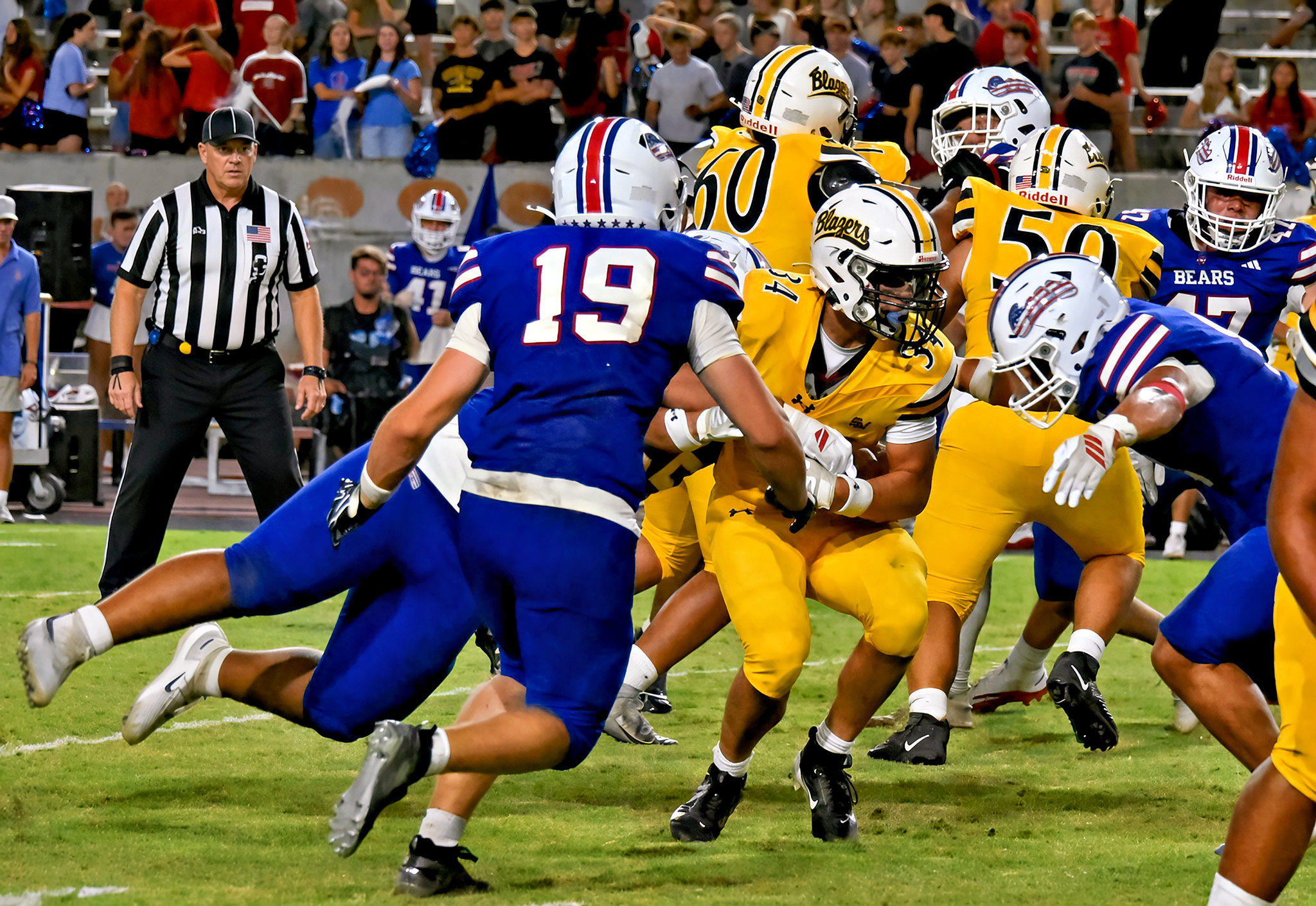Jayden Turner and Brody Keeslar are about to put some hurt on the runner