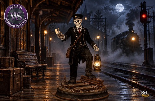 Skeleton Train Conductor Statue – Halloween Railway Decor | by mediasl_feed