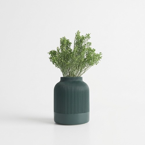  Modern Ribbed Matte Vase  - Green