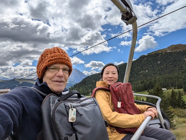 Ourselfies on the Fermeda Chairlift - From Col Raiser to Panoramic Monte Pic to Seceda Ridge - Ortisei, Val Gardena, Dolomites, Italy
