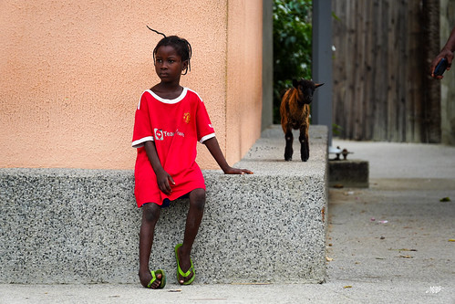 Girl with goat in Ouidah