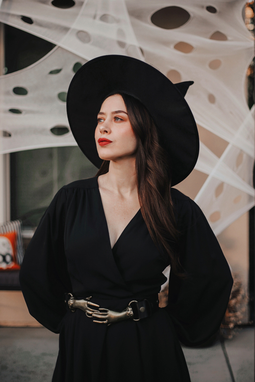 La Femme En Noir Faux Wrap Dress in Black Southern California Belle
