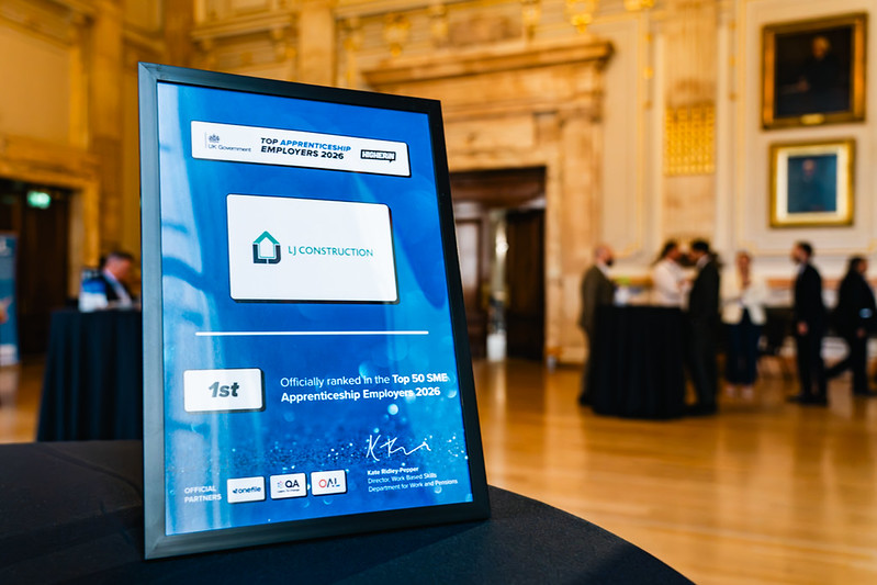 A framed certificate for the employer ranked first in the Top 50 SME Apprenticeship Employers 2026