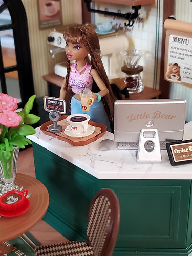 Esther in the Little Bear Cafe.  Pictures of building the cafe are coming!