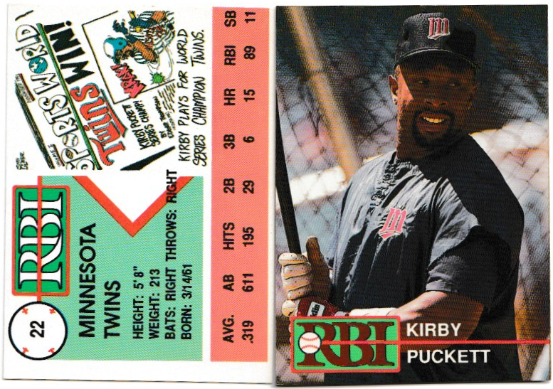 PUCKETT, KIRBY - 1992 RBI MAGAZINE INSERT 22