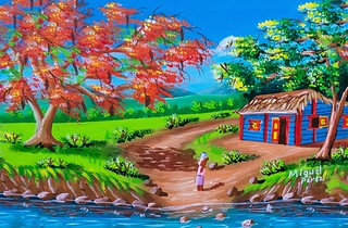 Caribbean naive, typical Dominican style of colorful paintings you can spot everywhere on the island for sale. Spotted e