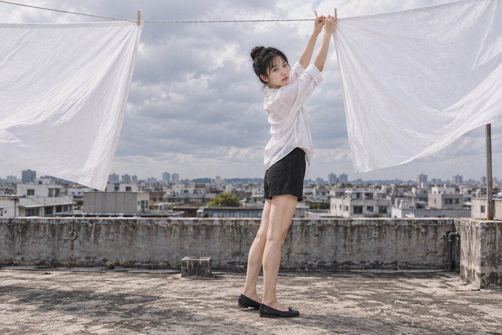 李瓶兒《雨停以前》第16幅：天台比房間大（AI生成影像）（AI 生成，非真人照片）