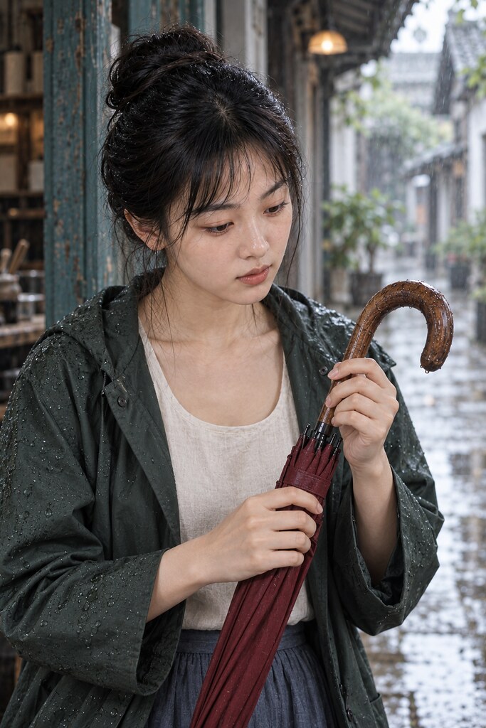 李瓶兒《雨停以前》第03幅：不屬於誰的傘（AI生成影像）（AI 生成，非真人照片）