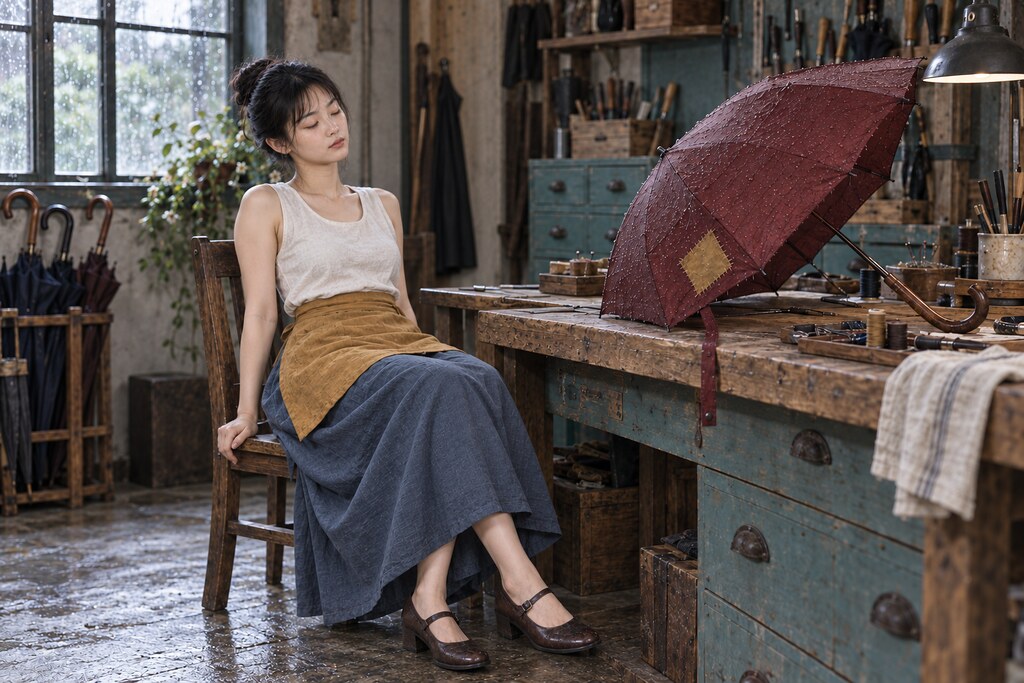 李瓶兒《雨停以前》第08幅：鬆開肩膀（AI生成影像）（AI 生成，非真人照片）