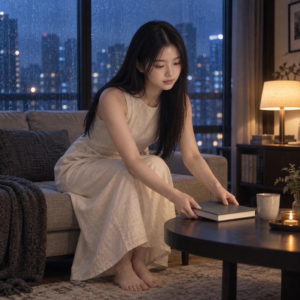 江映希《窗外還亮著》，夜晚攤成一頁：書合上以後。（AI 生成，非真人照片）