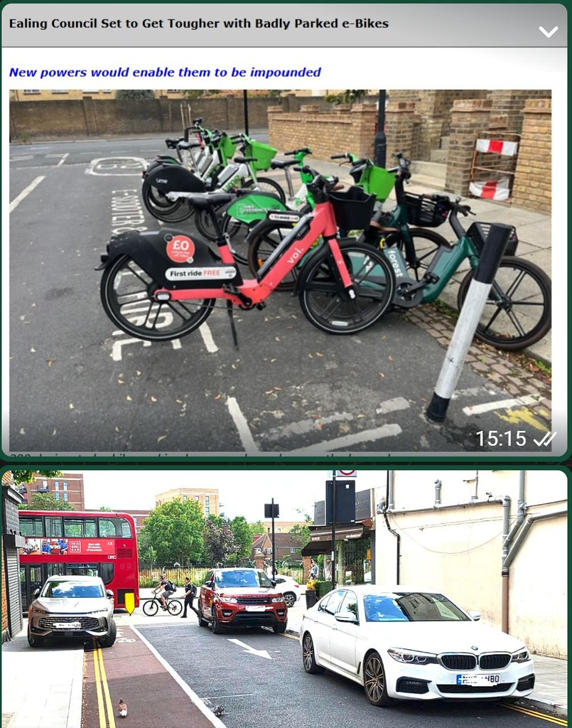 Cars parked on double yellows blocking the street and another parked on the pavement