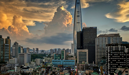 sunset over Seoul with LOTTE tower in the background
