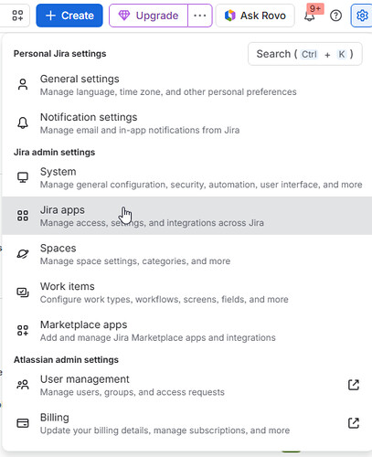 Jira admin settings