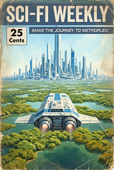 Google Gemini AI "Sci-Fi Weekly" Retro Cover Art