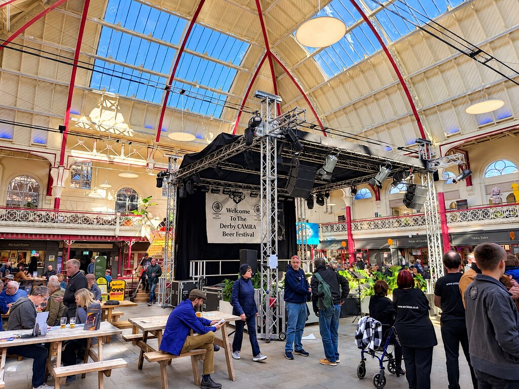 Inside Derby CAMRA Heritage Beer Festival at Derby Market Hall